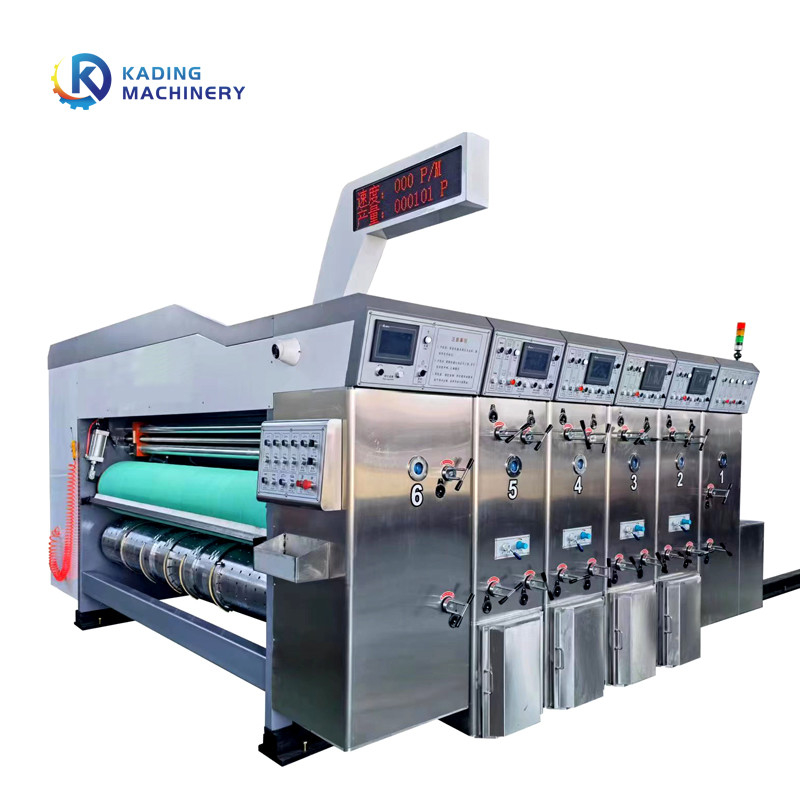 Máy cắt bế hộp carton hoàn toàn tự động với máy in 5 màu và máy đánh bạc